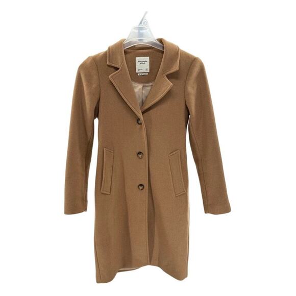 Abercrombie & Fitch Wool Blend Dad Coat Camel Tan Long Size XS Extra Small - Picture 8 of 12